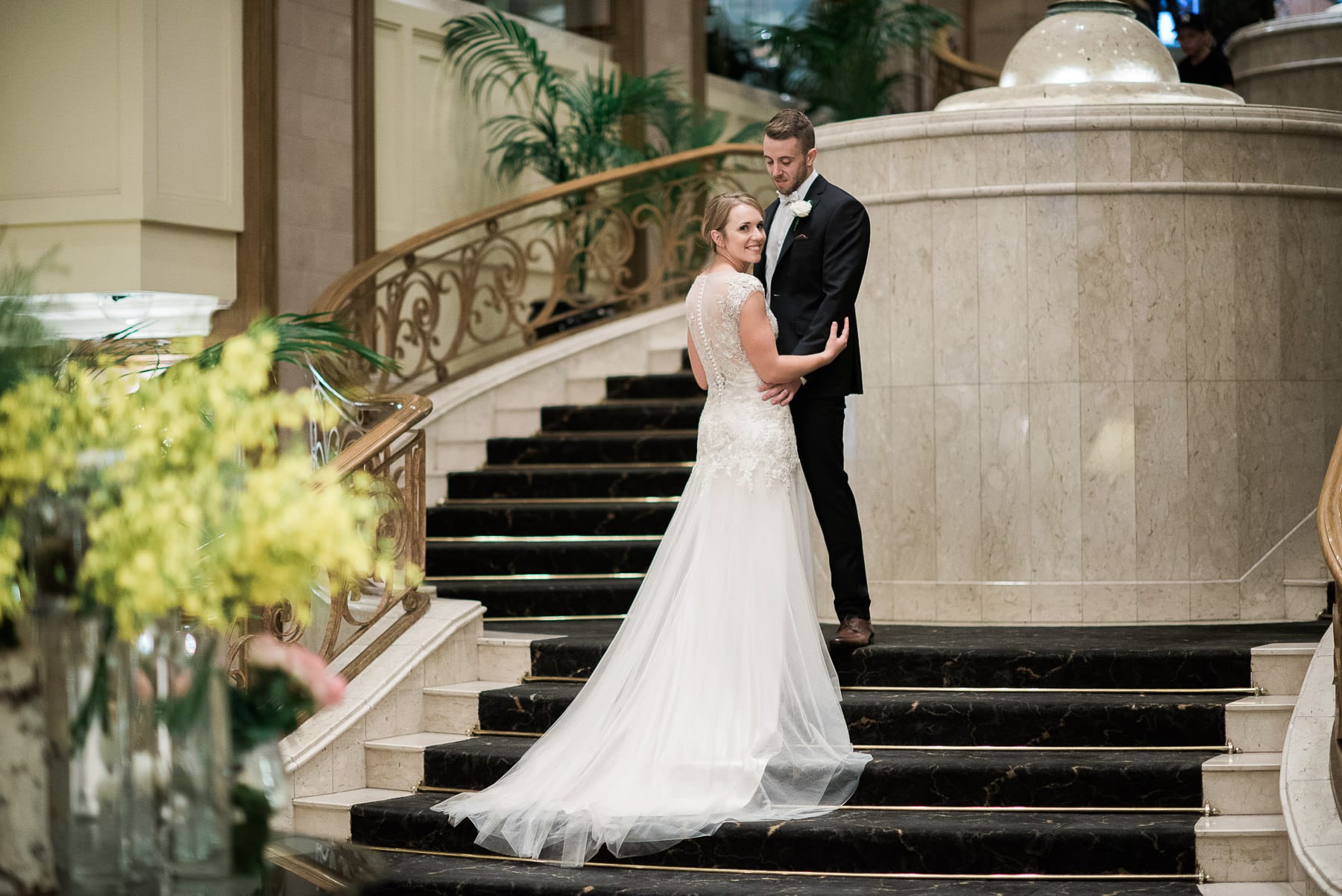 Wedding at Langham Melbourne staircase