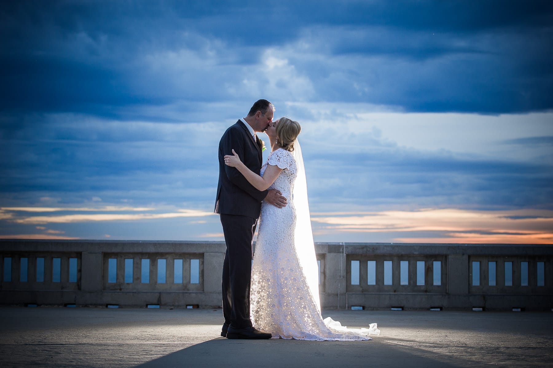 Wedding kiss at Sails on the Bay