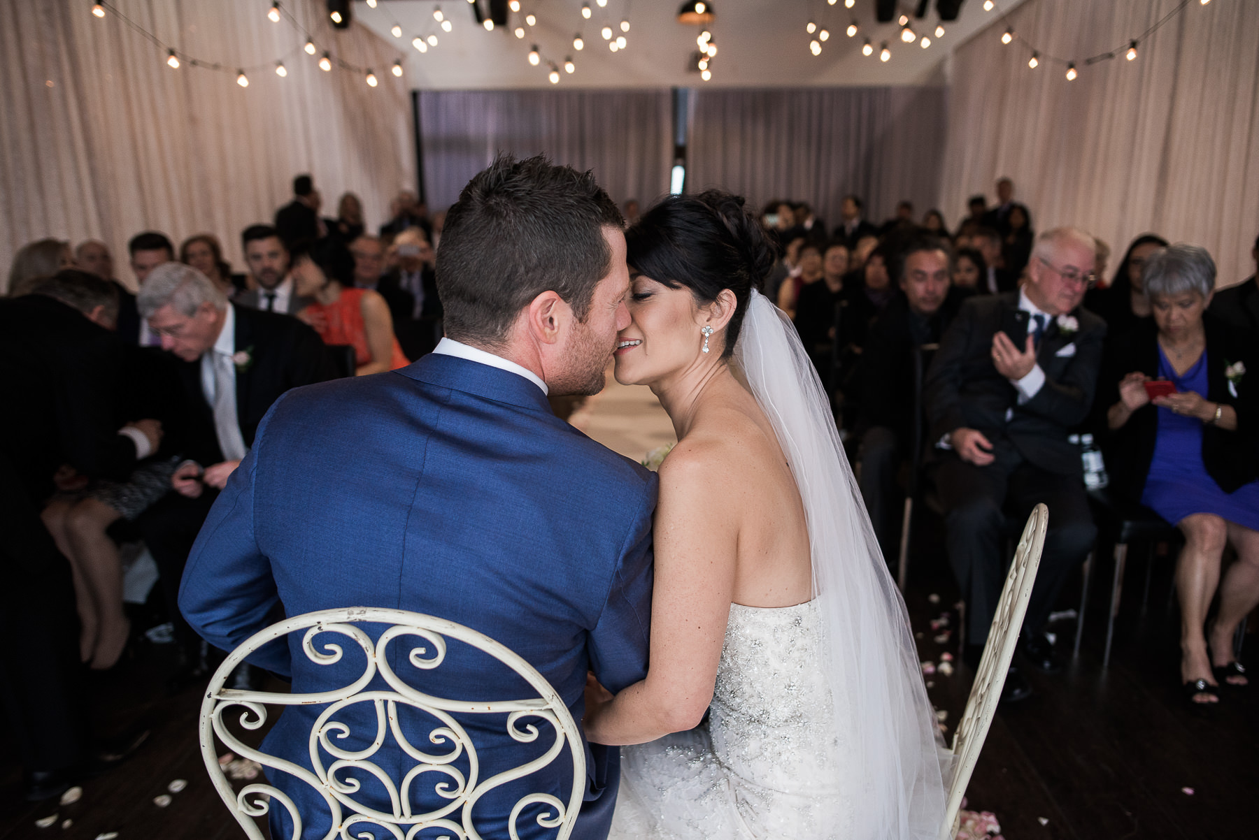 Wedding kiss at Cargo Hall South Wharf